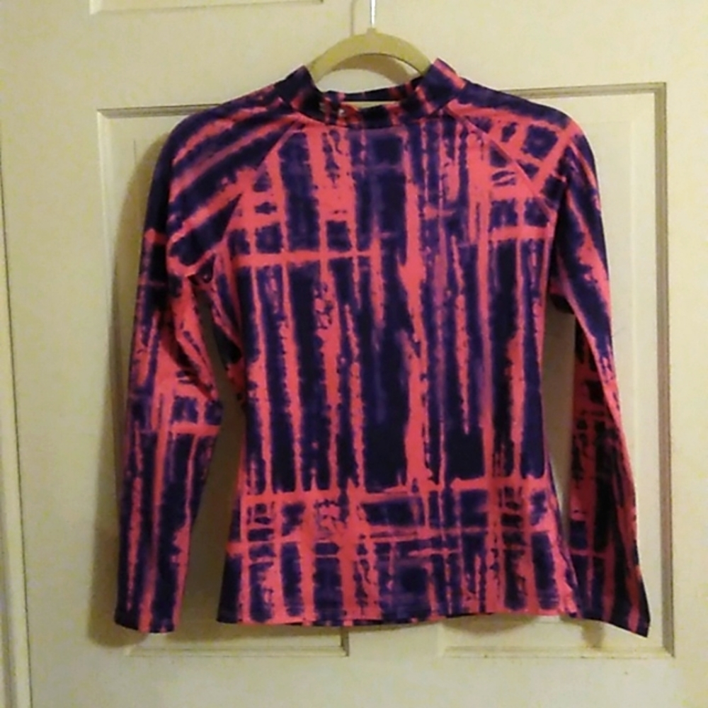 Youth Under Armour pink and purple tie dye long sleeve exercise top